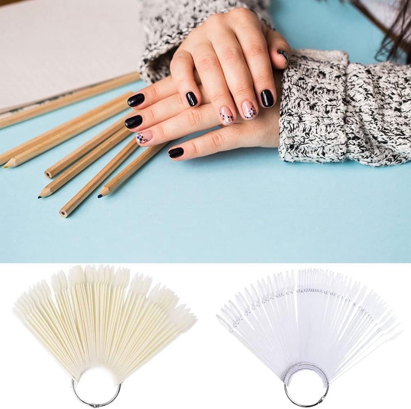 woobles False Nail Swatch Sticks,50Pcs Fan Shaped Round Head Nail Polish Palettes Color Display Card Nail Practice Tools,Transparent Nail Art Polish Display Tips for Nail Art Polish Display(#1) - Image 5